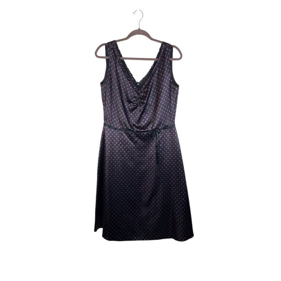 Pinup V-Neck Polka Dot Sleeveless Dress With Ruffle Trim & Waist Tie Size 12 - Picture 1 of 10
